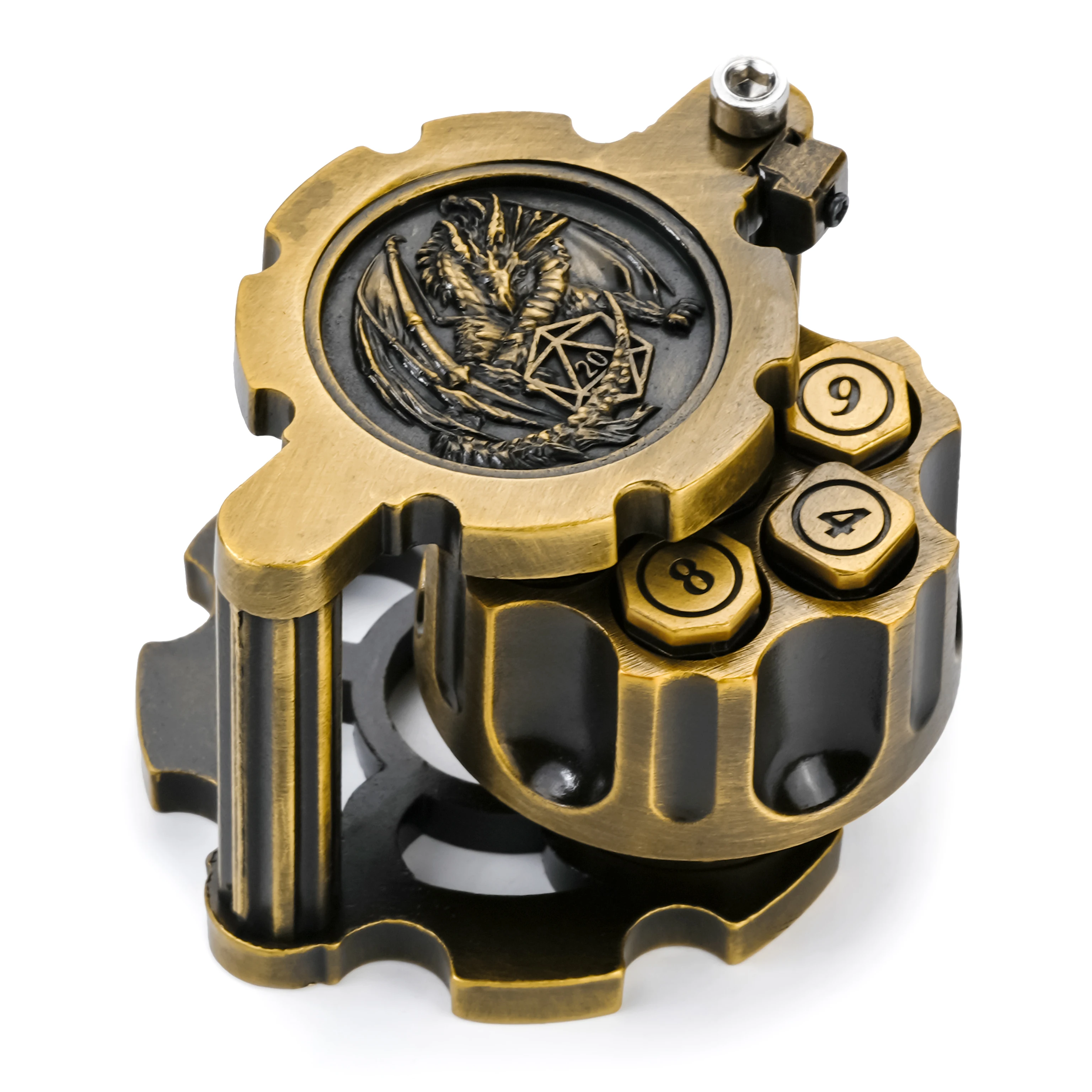 

7Pcs DND Dice Metal Revolver Dice Shaped TRPG D&D Board Games Dungeons Dragons TRPG Polyhedral Golden Digital Dice Table Game