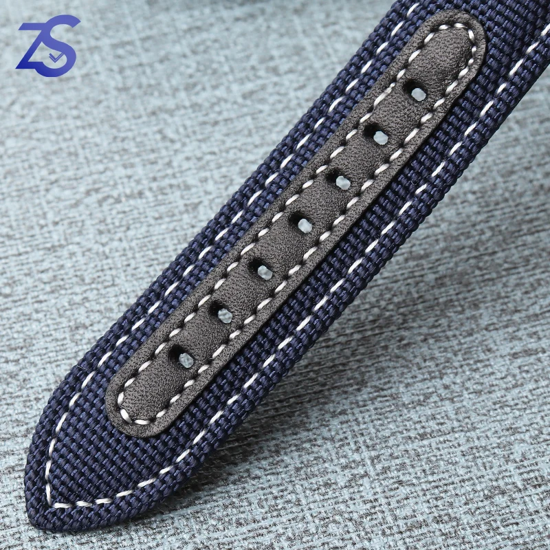 Pulseira de couro azul, pulseira de nylon, cinta grossa Canva para Breitling, Mido, Omega, AX, citizen