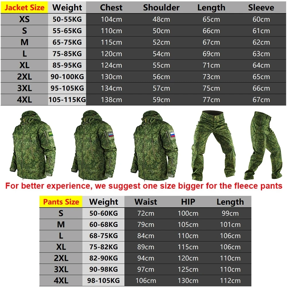 Tactical Uniform Camouflage Outdoor Winter Suit Men Fleece Softshell Warm Windproof