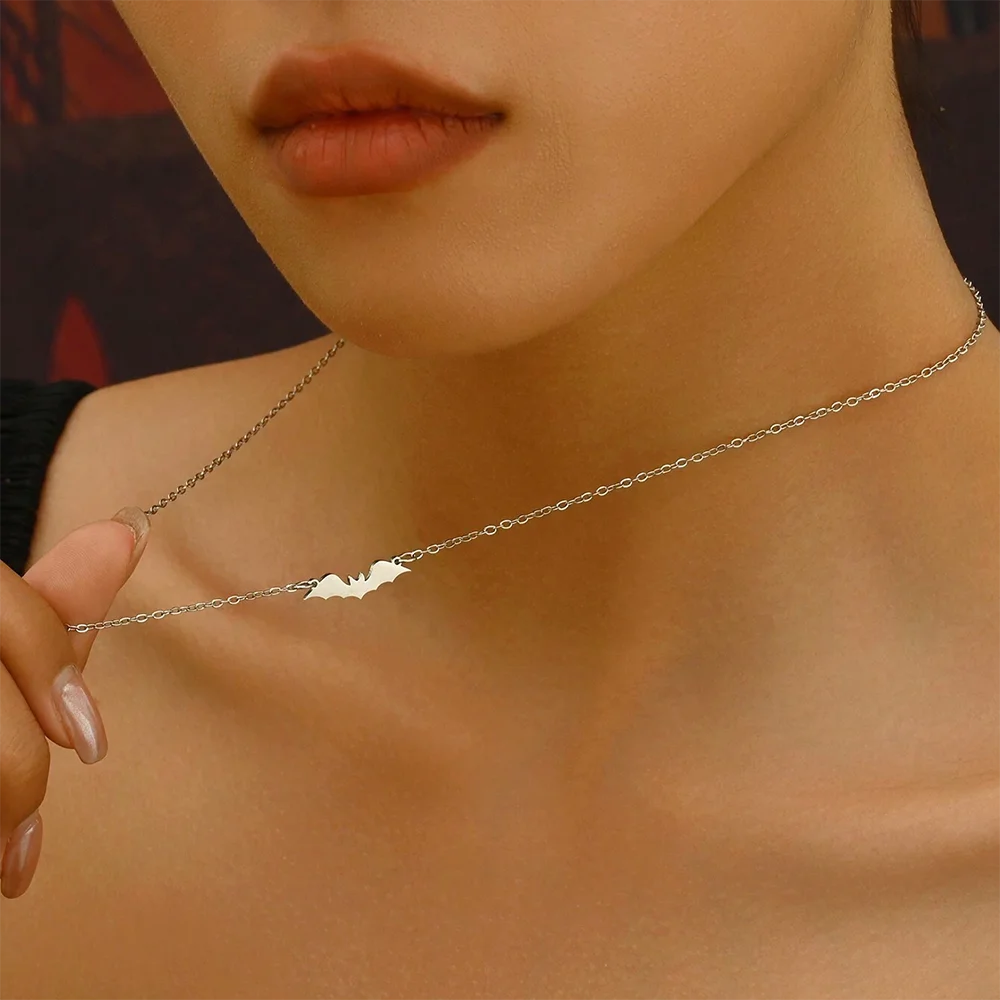 DGIDDK Stainless Steel Necklace Halloween Pumpkin Head Spooky Cute Lock Bone Chain For Women Jewelry Daily Match Birthday Gift