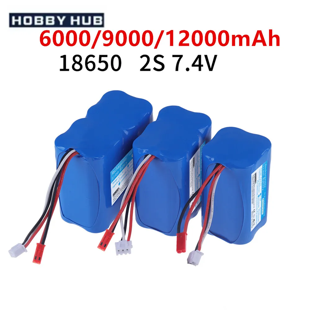 7.4V 6000mah 9000mAh 12000mah 18650 2S JST PLUG li-ion battery For Remote Control helicopter Car Boats Toys parts