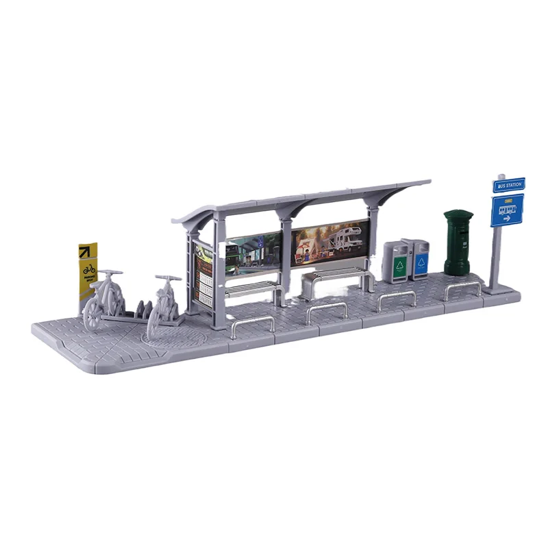 Modelo de plataforma de ônibus em miniatura, brinquedos de montagem, blocos de construção, cenas de cidade, modelo diy, fabricação/paisagem de mesa/presente, 1 peça