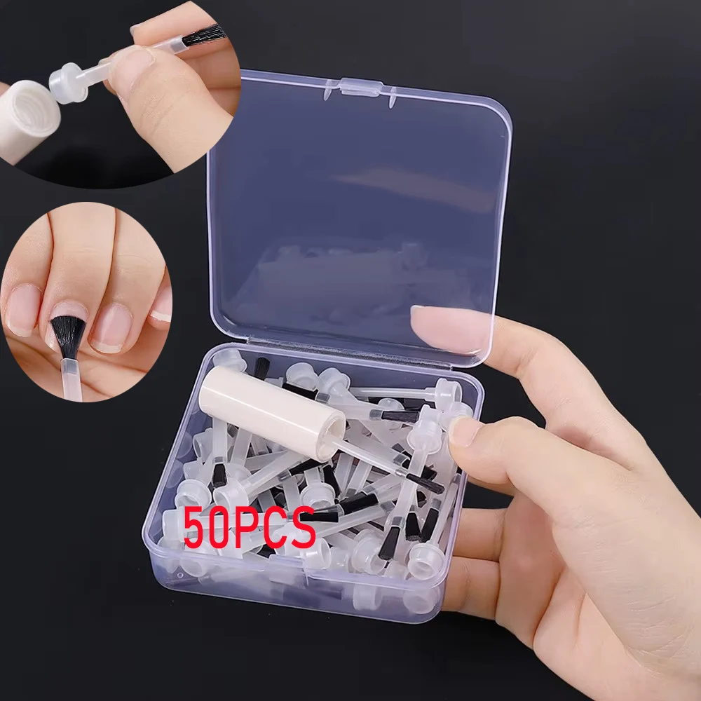 50Pcs/box Disposable Nail Polish Brush With 1 Handle UV Soak Off Gel Flat Nail Brush Replacement Kit Acrylic Powder Nail Brushes