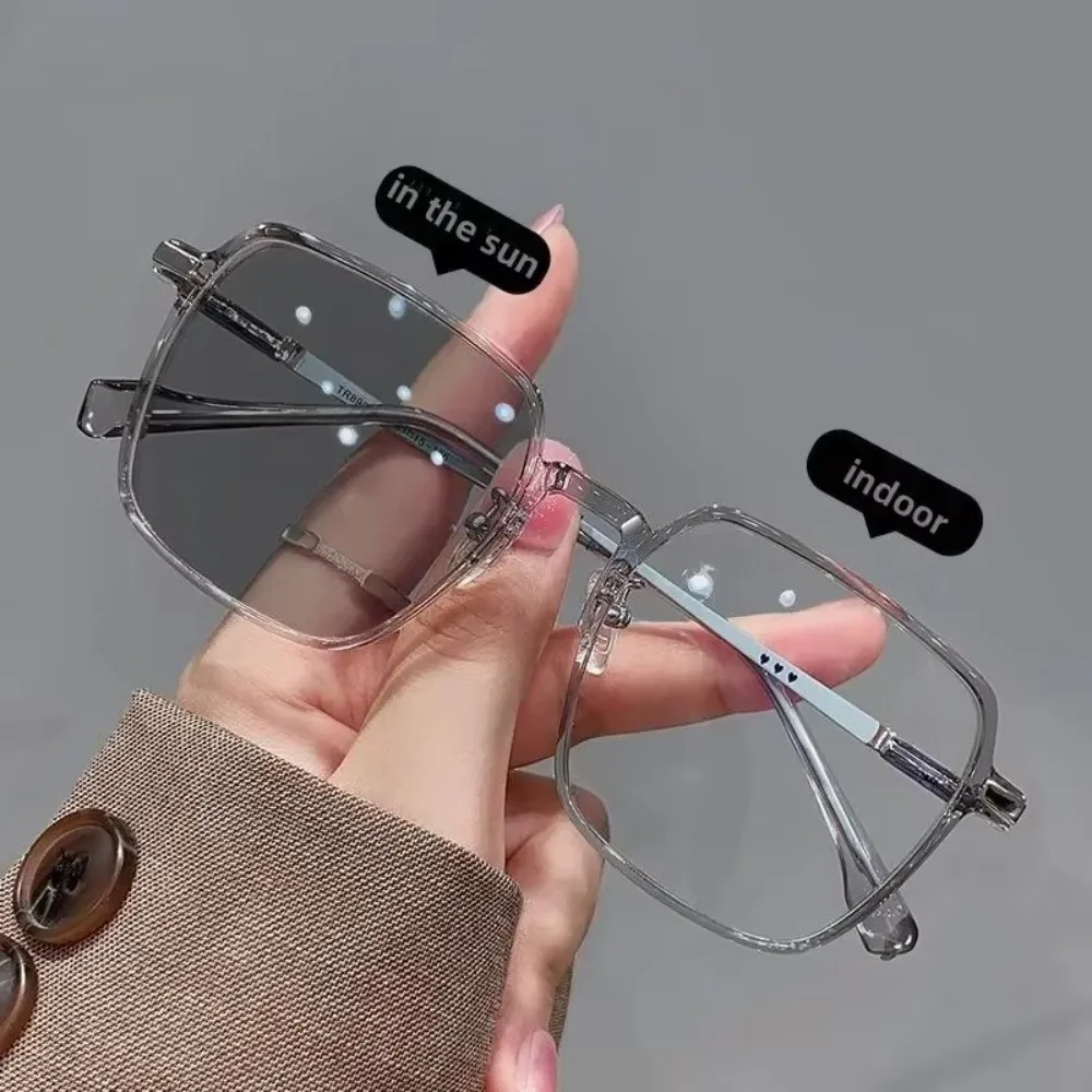 Classic Box Frame Photochromic Myopia Glasses Large Frame Near Sight UV Resistant Glasses 0-2.0 Vision Correction