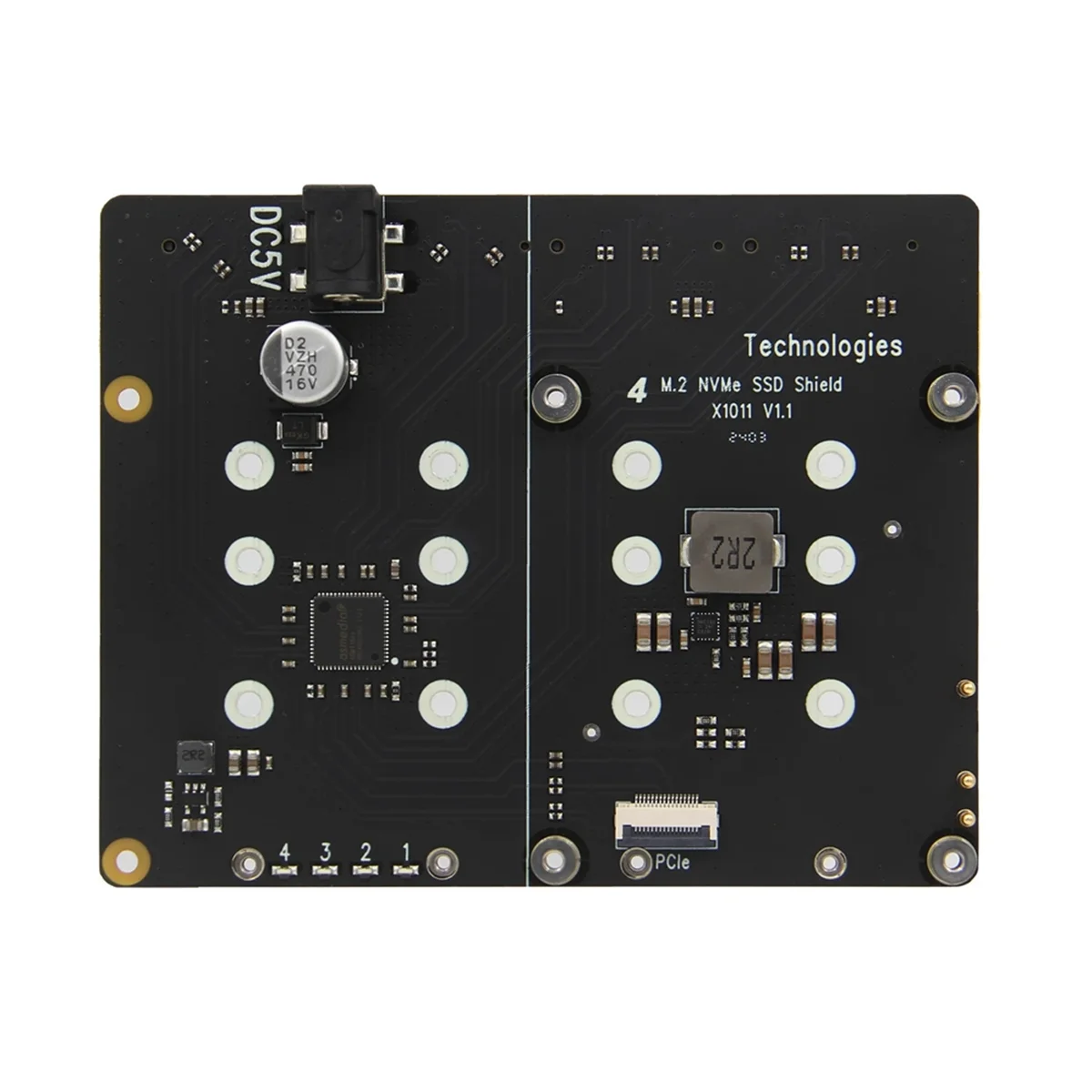 X1011 PCIe to NVMe Shield Hard Disk Expansion Board Support Four 2280/2260/2242/2230 M.2 NVMe SSDs for Raspberry Pi 5