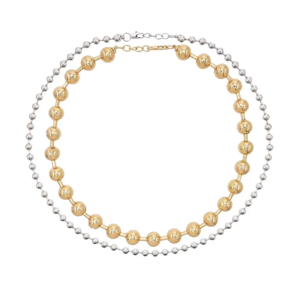 

Fashion Double-layer Beaded Necklace Temperament Punk Metal Beads Chains Choker Metal Plating INS Style Clavicle Chain Girl