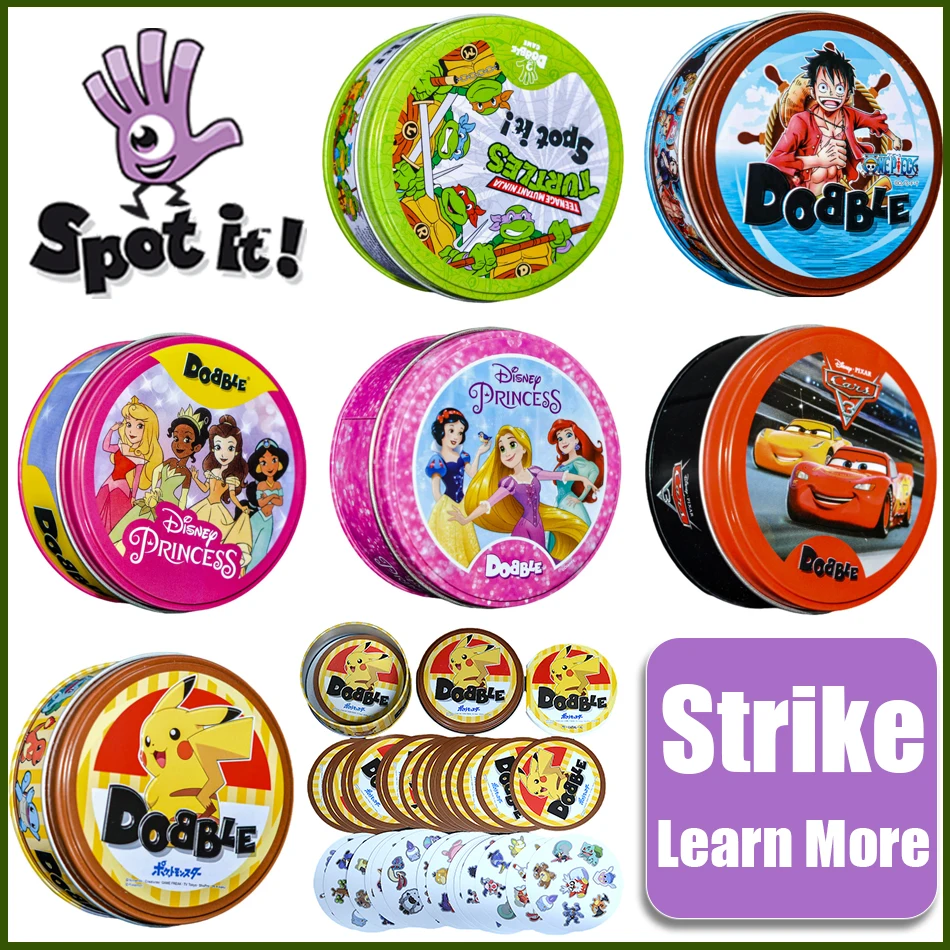 

27 Style Spot it Dobble Card Game 30/55PCS HP Animals Board Game Players Party Game 2-8 player game HP Metal Box Card