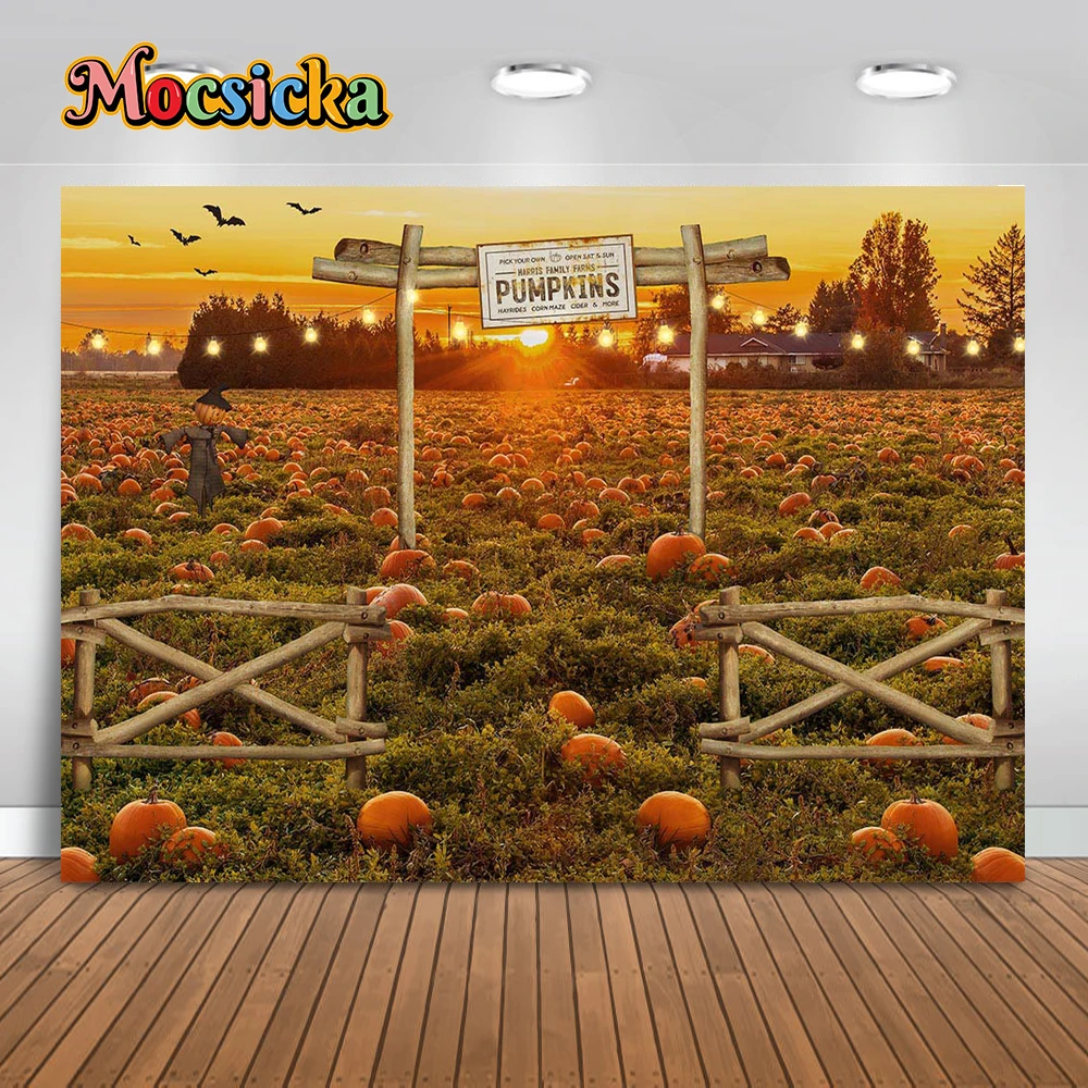 Halloween Pumpkin Wooden House Photographic Backdrop Autumn Forest Child Baby Shower Photography Background Family Photo Banner