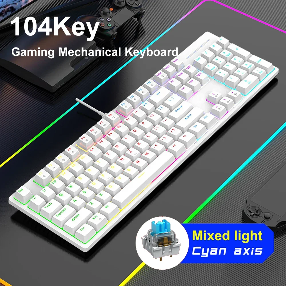 16 RGB Wired Mechanical Keyboard 104 Keys Gaming Keyboard Esports Keyboard Hot-Swappable Ergonomic Keyboard for Laptop Macbook