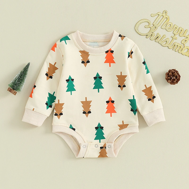 

2023-08-16 Lioraitiin 0-18M Newborn Baby Boy Girl Christmas Outfit Tree Bubble Romper Crewneck Oversize Sweatshirt Jumpsuit