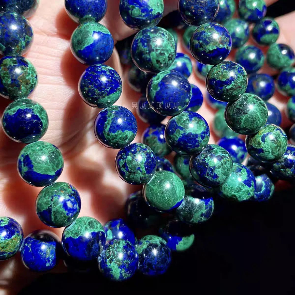 Natural Blue Green Malachite Azurite Bracelet Round Beads Woman Men Azurite Bracelet 8mm 10mm 12mm AAAAAA