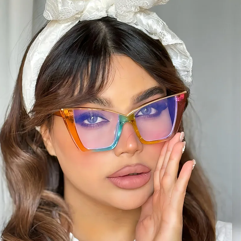 Fashion Design Rainbow Cat Eye Frame Photochromism Reading Glasses Women Anti Blue Light Hyperopia Prescription Eyewear 0~+600