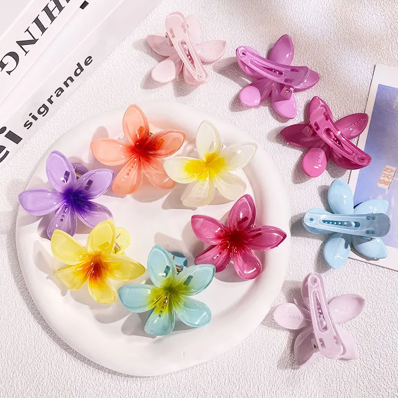 

Hair Flower Clip Hawaiian Summer Beach Gradient Flower Barrette Accessories Side Clip Barrette Girl Colorful Women Duckbill clip