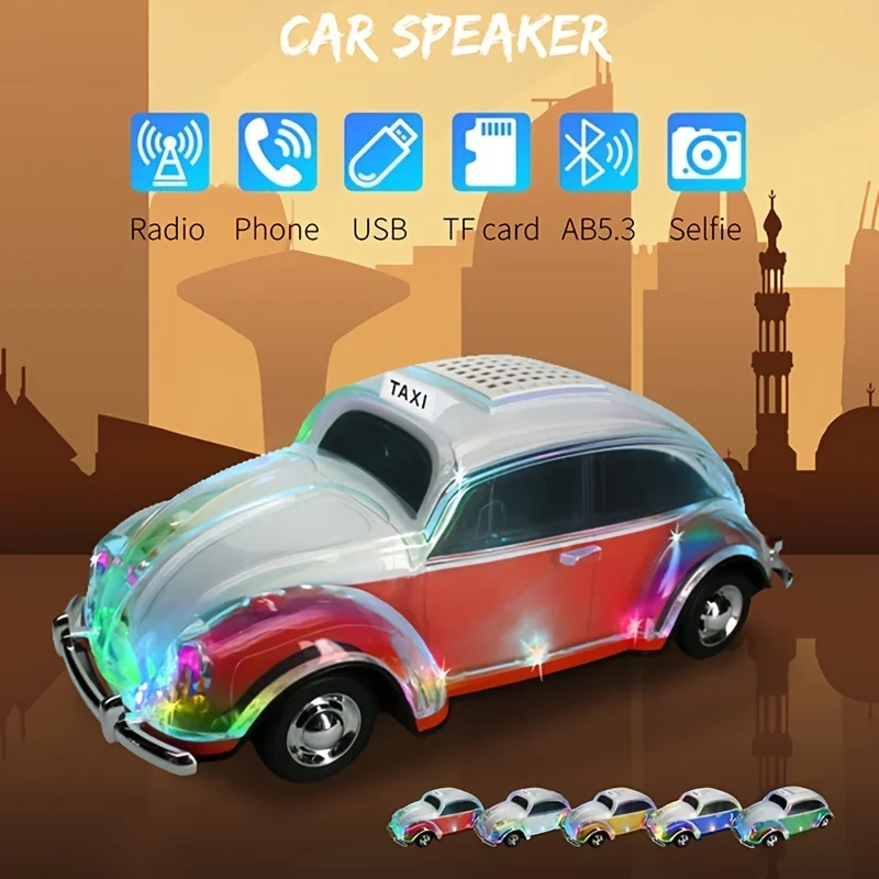 Portable Wireless Speaker Colorful  LED Flash Light Car Shape Bluetooth Subwoofer Music Player USB FM TF AUX TWS Party Gift