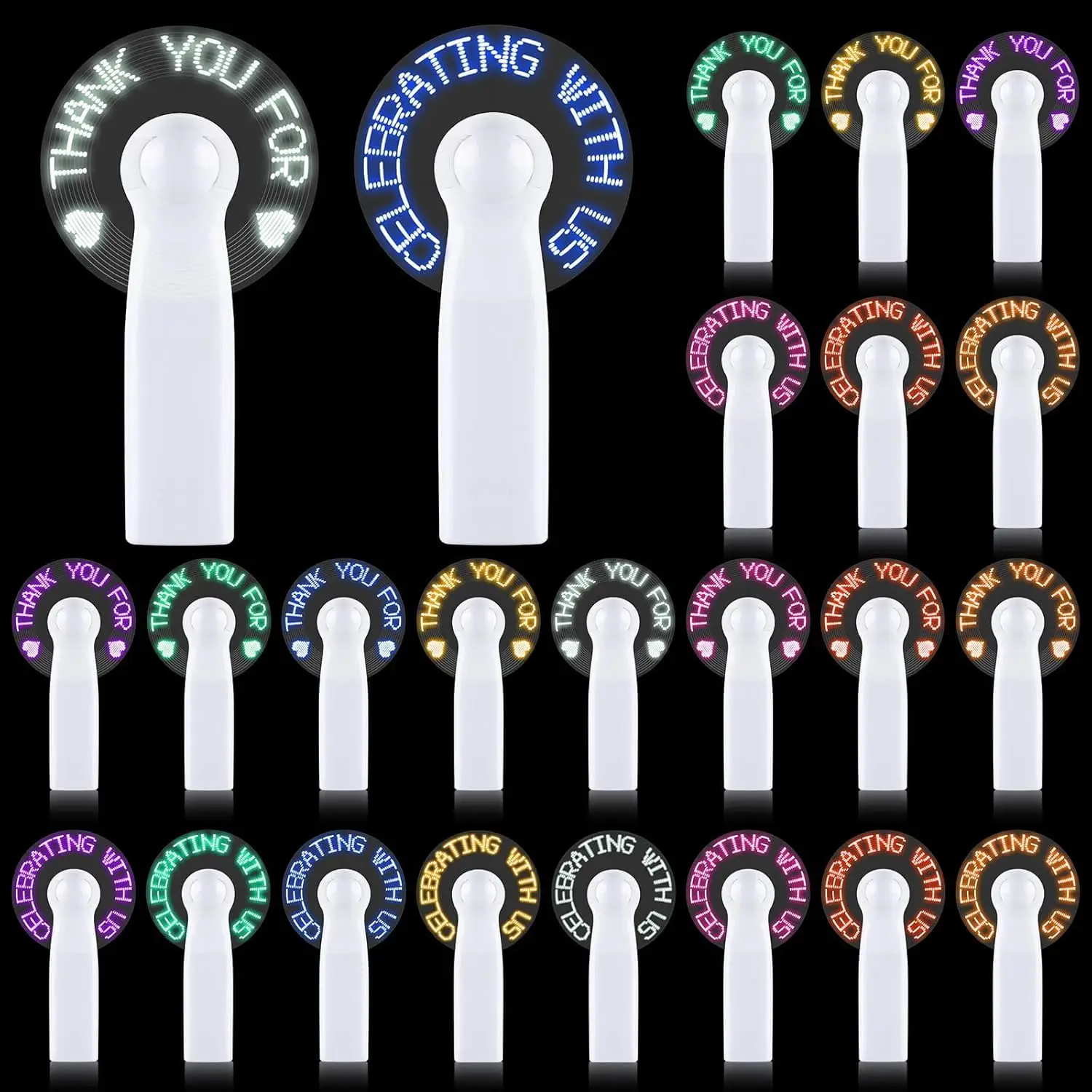 

24 мини-вентилятора с LED-подсветкой — идеально подходят для летних свадеб, пляжных вечеринок и детских праздников.