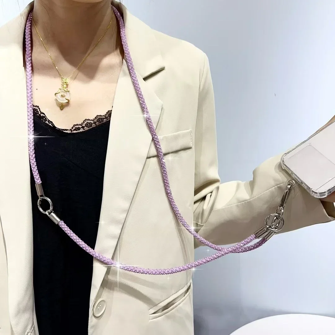 

New Diamond Studded Mobile Phone Chain Hanging Rope 2in1 Design Outdoor Crossbody Hanging Neck Wrist Anti Loss Rope Detachable