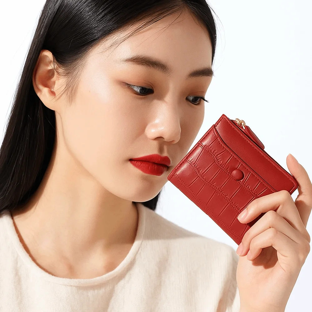 

Multi Card Slot Crocodile Pattern Wallet Short Waterproof PU Leather Coin Purse Large Capacity Solid Color Multiple Card Holder