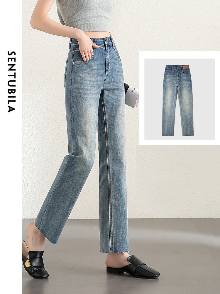 

SENTUBILA Women Ankle Length Straight Jeans Denim Pants Woman Trouser 2024 Vintage Fashion Washed Jeans Female Clothes W41N53501