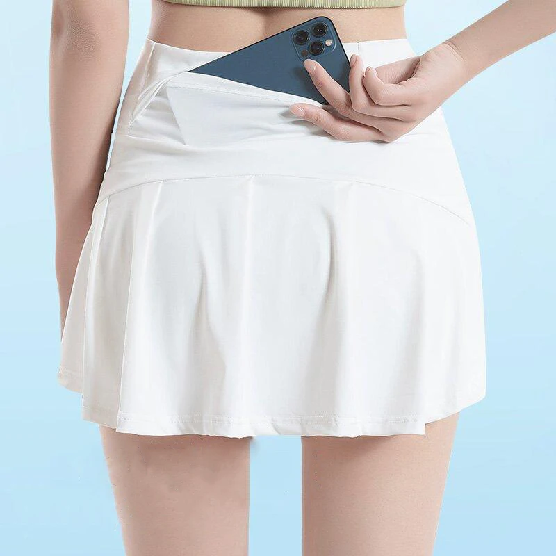 Women's Cooling Ice Silk Athletic Skort - Quick Dry, Tummy Control, Side Pockets - Perfect for Yoga & Tennis