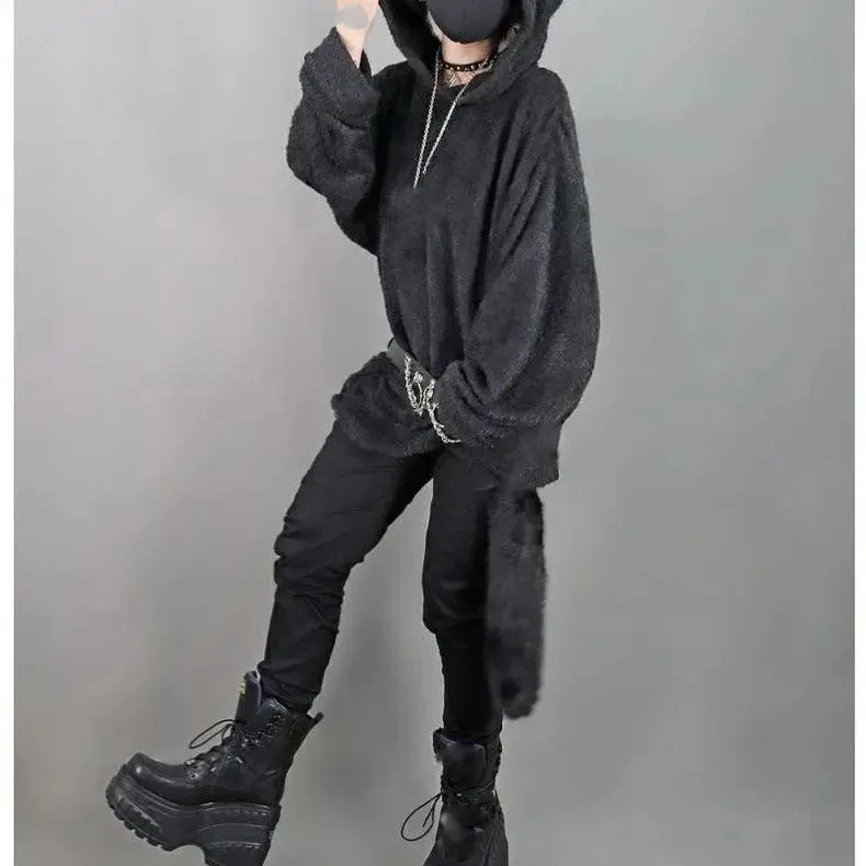 الشارع الشهير هوديس Harajuku Y2k بلايز الملابس النسائية آذان القط قمصان سويت شيرت بقلنسوة موضة عادية فضفاض هوديي 2025 Ropa Mujer