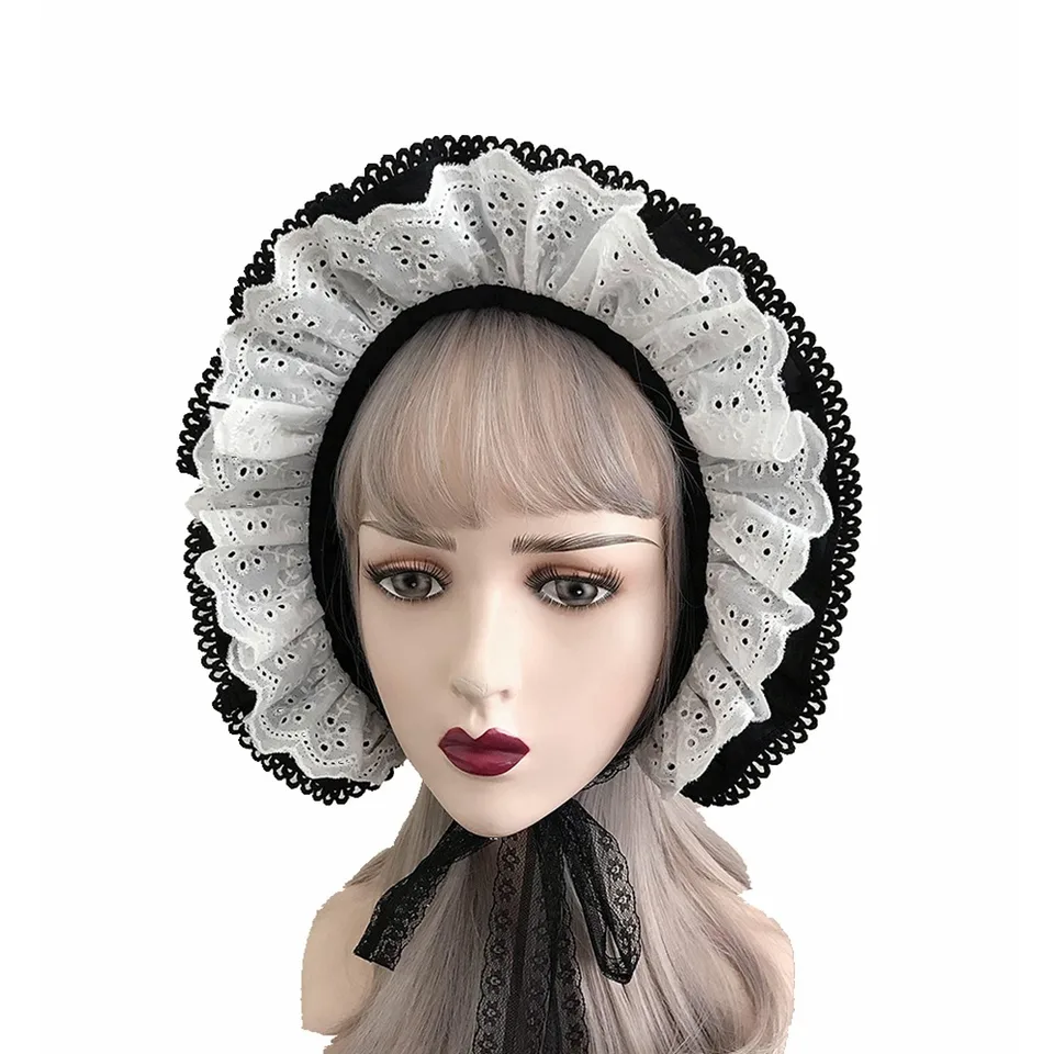 帽子 open sesame club FLEUR LACE BONNET QTMY Red Berry Bonnet Hat Mob Cap with Lace Trim,Mrs Santa Claus