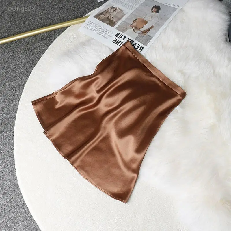 Thin Satin Skirts Women Solid A-line Spring Summer Elegant Jupe Femme Korean Fashion High Waist Simple Mini Skirt
