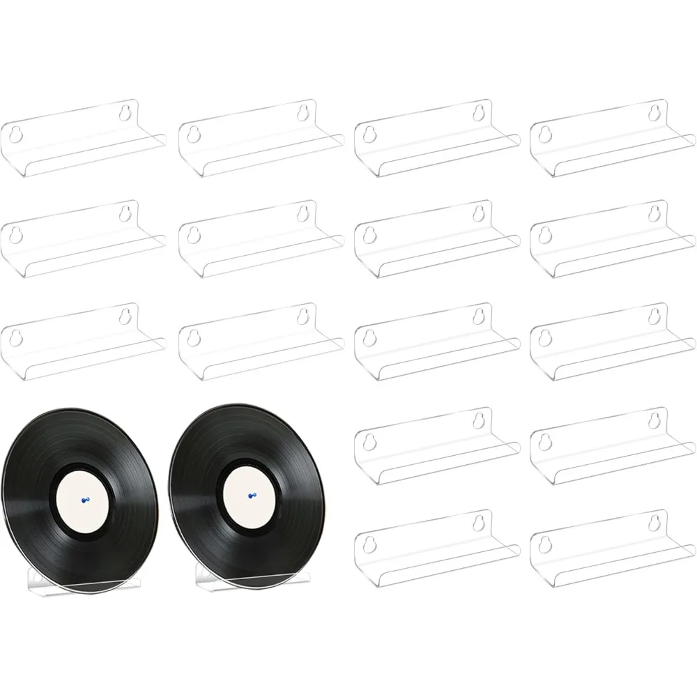 

16 Pack 4 Inch Small Vinyl Record Shelf Wall Mount Acrylic Album Record Holder Display for Wall Tiny Floating Shelf Cd Ra