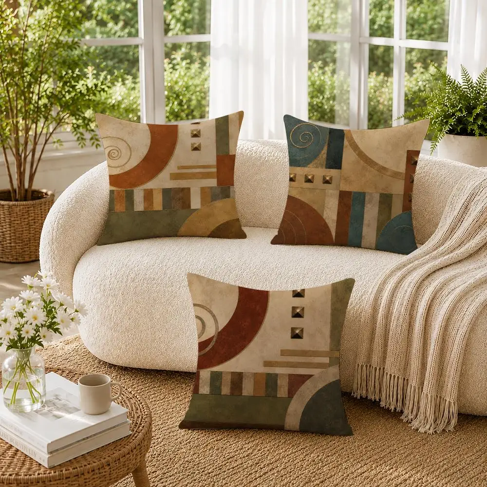 Retro Earth Tone Abstract Cushion Cover Pillowcase Sofa Living Room Home Gift Office Decor Protective Covers
