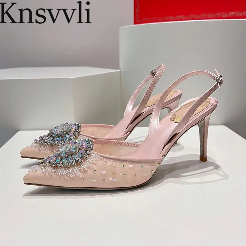 

Sexy High Heels Sandals Women Pointed Toe Slingbacks Crystal Flower Party Shoes Women Summer Stiletto Rhinestone Sandals Woman