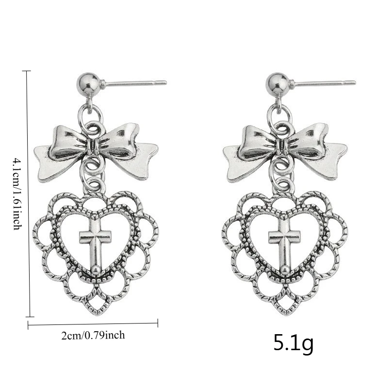 Chic Vintage Heart Dangle Earrings Cross Sweet-Edgy Stylish Bow Earring Minimalist Women Casual Daily Jewelry Unique Accessory