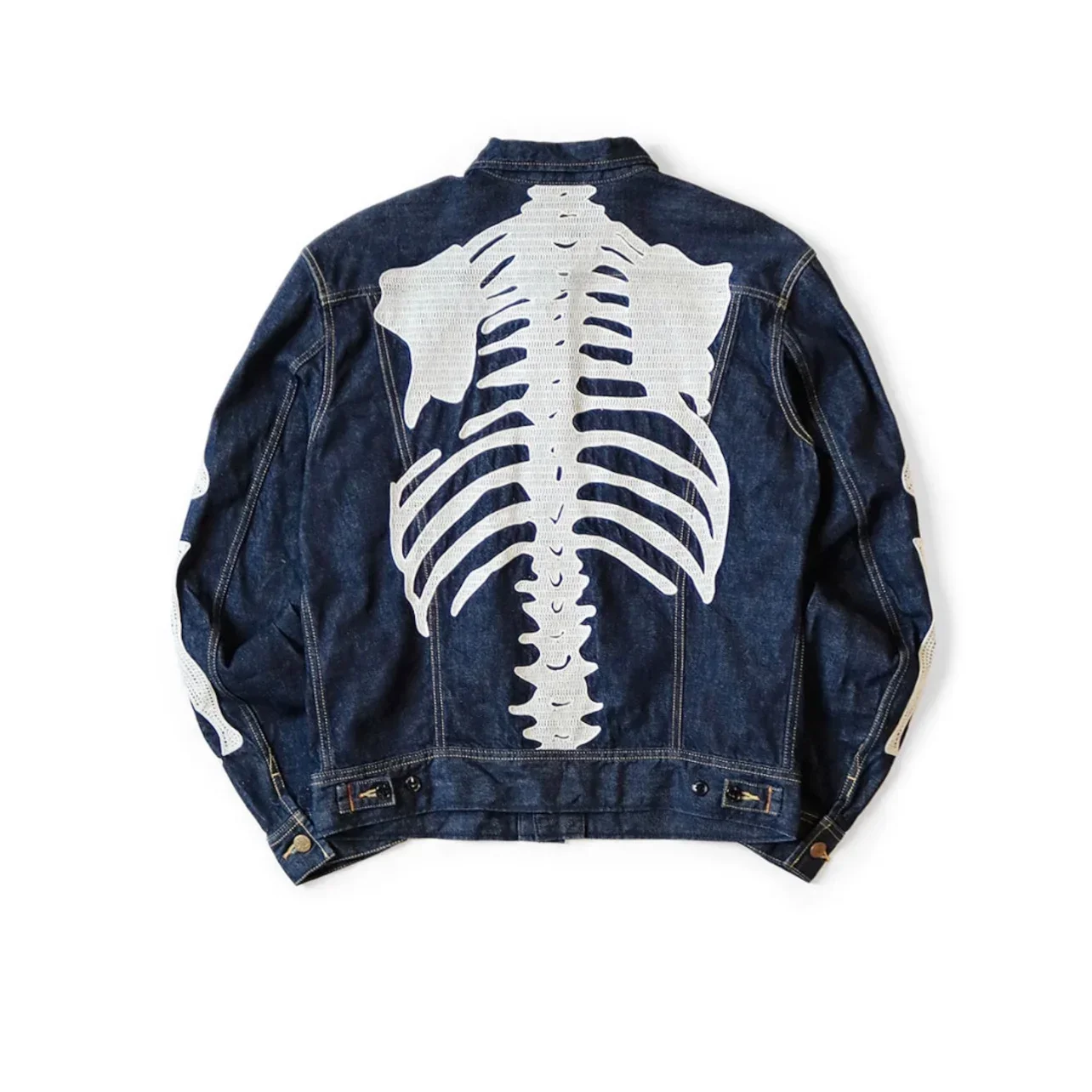 26SS New KAPL Hirata Hiroshi Japanese Denim Lapel Bone Embroidery Loose Jacket Men Coats New - view 2