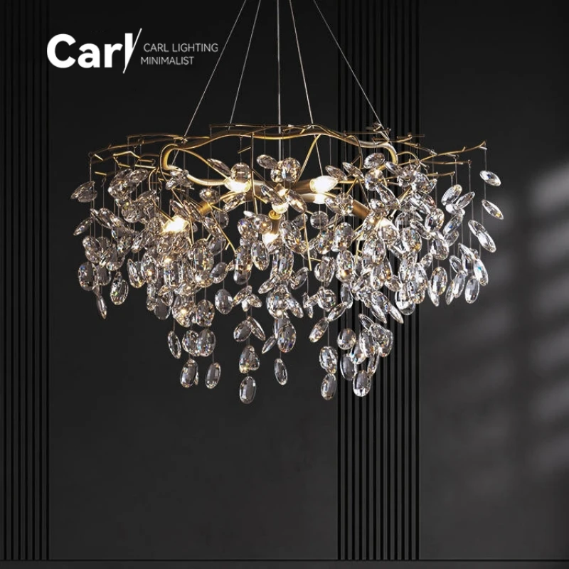 design criativo do lustre de cristal e leve e luxuoso adequado para lampadas modernas de restaurante com galhos de cobre na sala de estar o 01