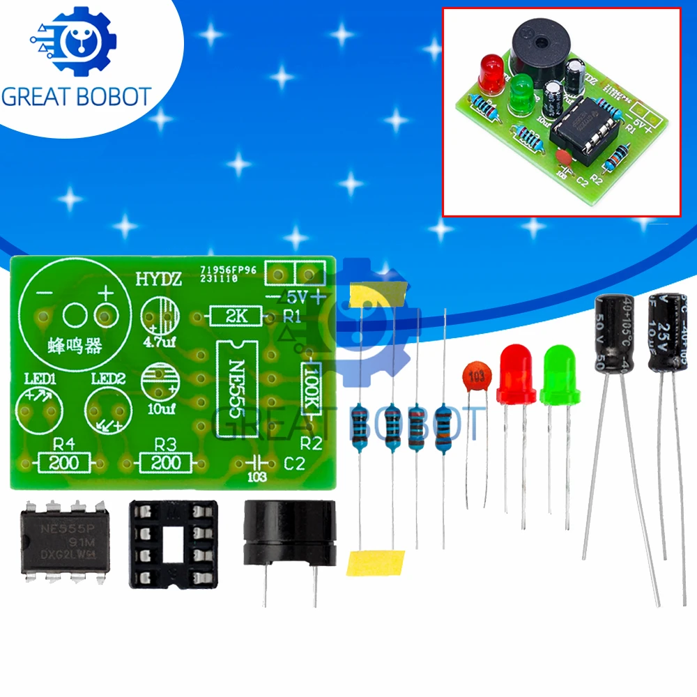 Kit de multivibrateur Astable NE555 à assembler facilement, 1 à 10 pièces, oscillateur à double lampe clignotante avec composants complets