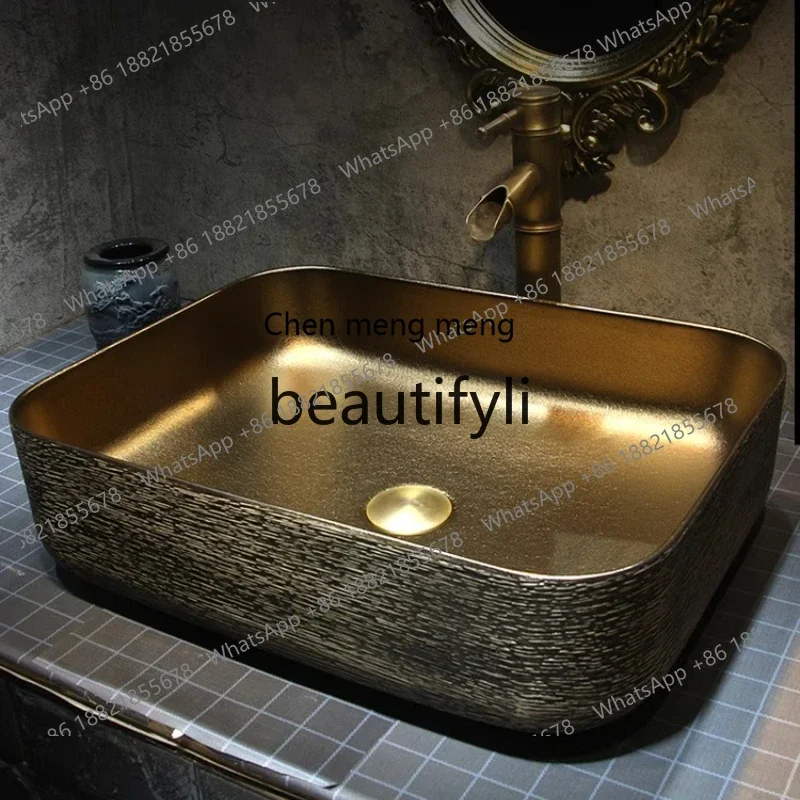 xz1Square gold table basin ceramic European wash basin Thai face washing household basin