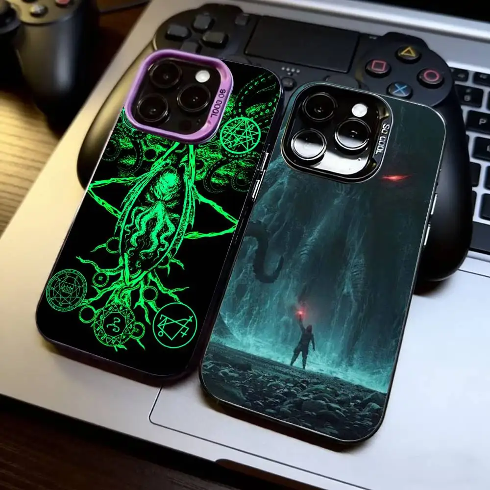 Mythos Art CTHULHU Phone Case For iPhone 17,16,15,14,13,12,11 Plus,Pro Max,XS,Colored Silver Plated Inside Cover