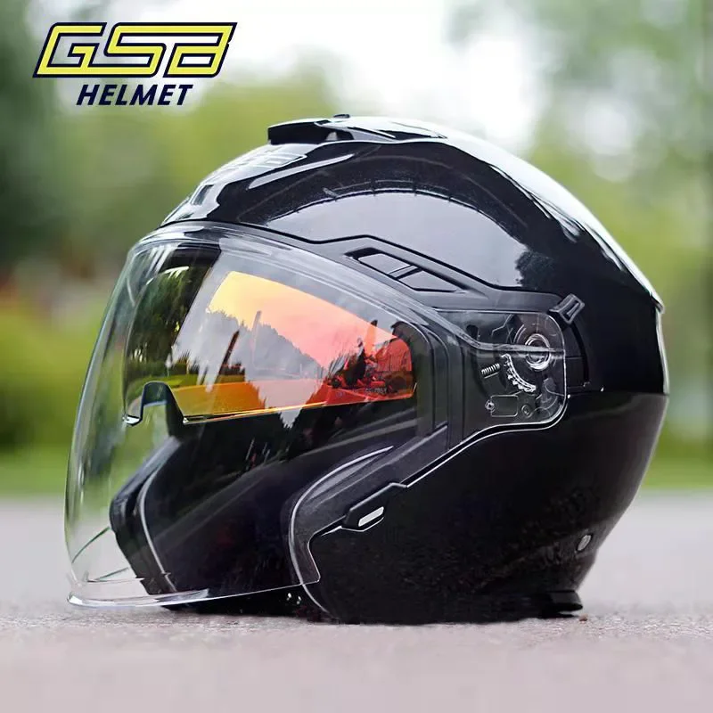 GSB 263 Motorcycle Helmet Dual Lens Half Capacete Electric Motobike Scooter Case moto Motocross Street Men Knight Casque