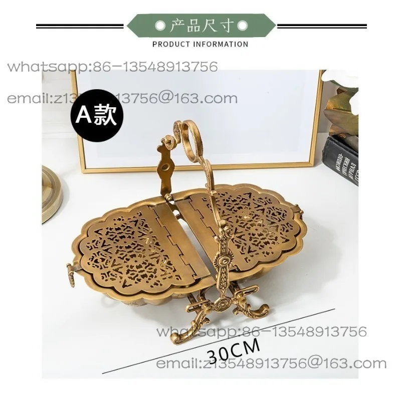 European Hollow Handmade Brass Snacks Dried Fruit Hand Basket Folding Storage Plate Spot Fast Delivery