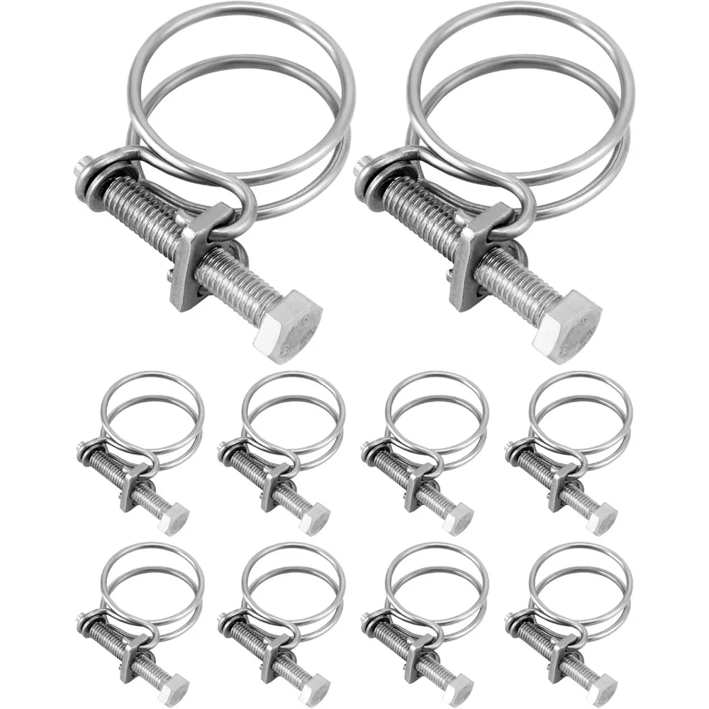 100-Pack Heavy-Duty Double Wire Hose Clamp 304 Stainless Steel  Leak-Proof and Corrosion-Resistant for Secure Hose Connection