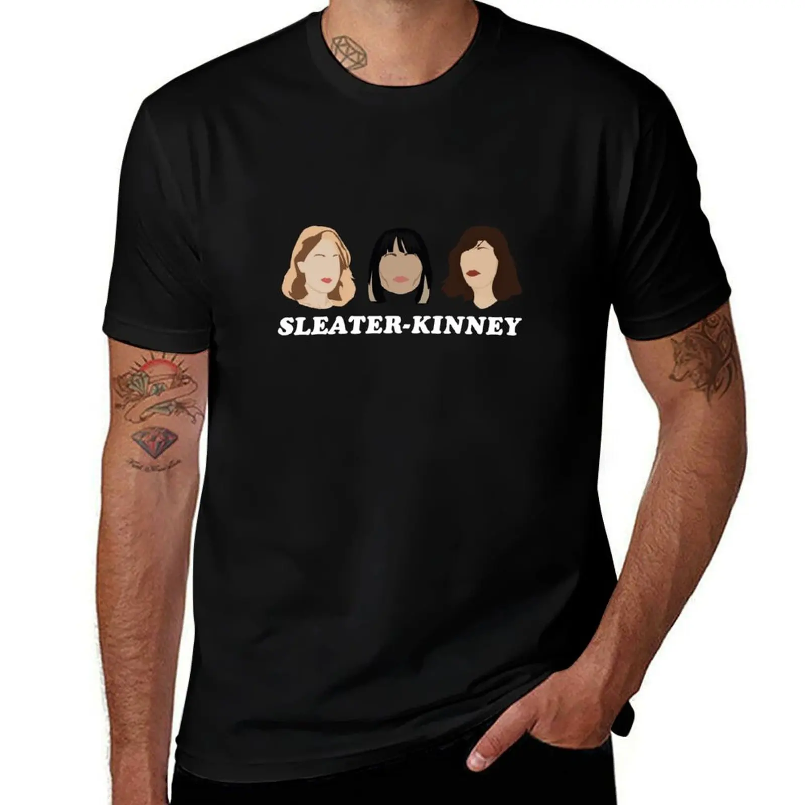 

sleater-kinney faces T-Shirt Basic Plain Tee for Spring and Summer