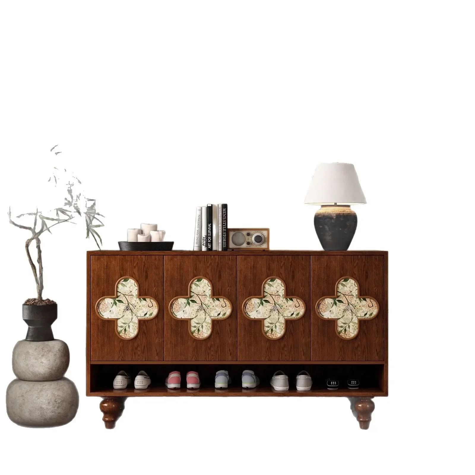 x23 household storage cabinet integrated wall door solid wood indoor multi-layer large storage shoe cabinet