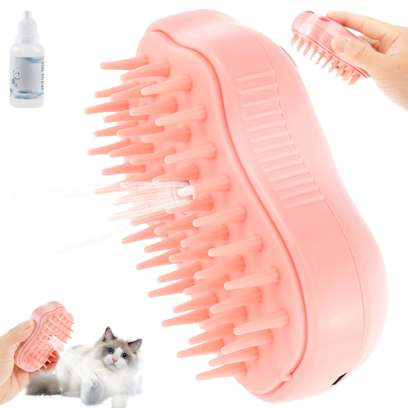 Cat Steam Brush Silicone Steamy Cat Brush for Shedding and Grooming 3 in 1 Multifunctional Dog Massage Brushes Pet Spray Comb