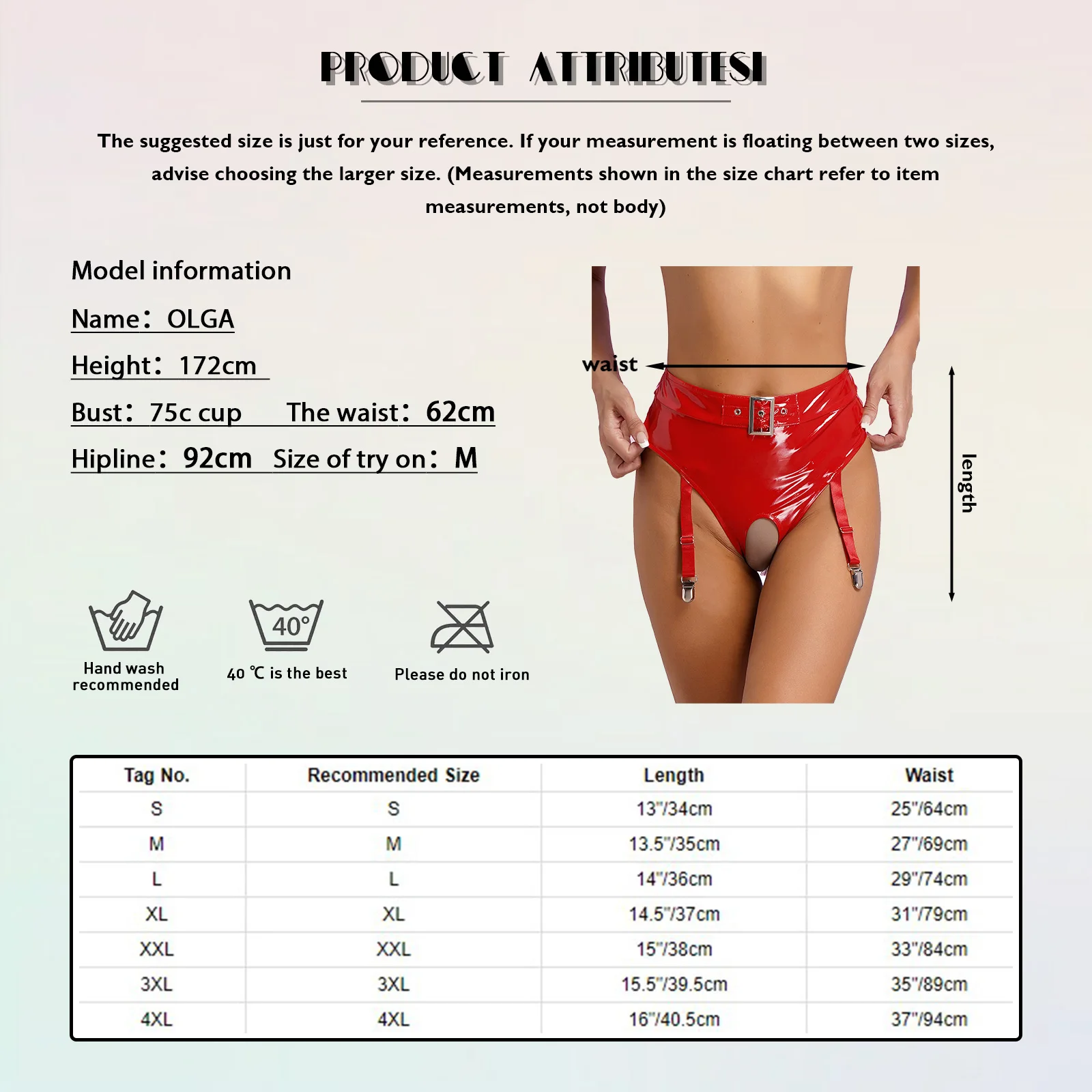 Womens Wet Look Patent Leather Crotchless Underwear with Garter Clip High Waist Sexy Open Crotch Latex Thong Lingerie Nightwear