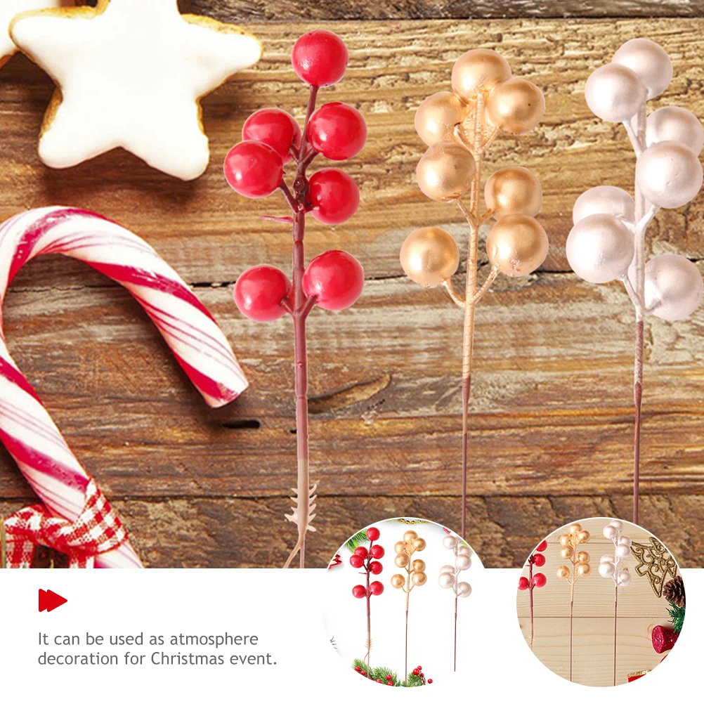

20 Pcs Fake Berry Stem Picks Christmas Fruit Decoration Berries Red Branches Banquet Decorations Garland