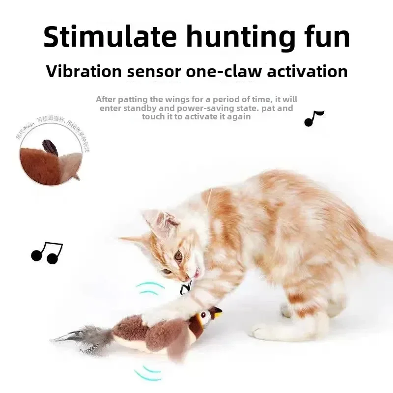 

D5 Hot Cat Dog Interactive Toys Catnip Electric Pat Bird Dog Cats Pet Touch-Activated Squeaky Plush Toy Pet USB Rechargeable Toy