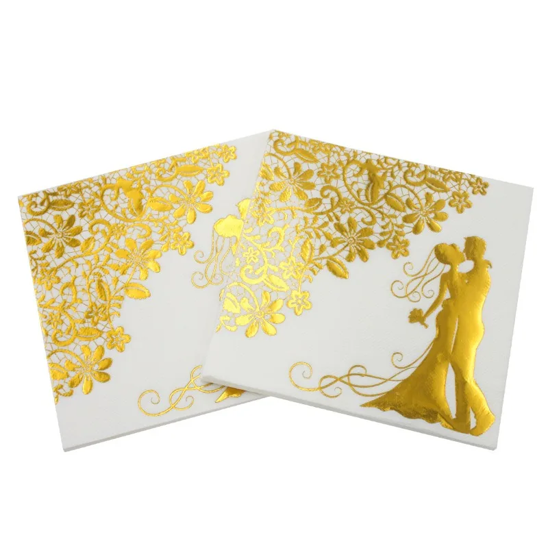 New Wedding Paper Napkins Sparkle Golden Bride Groom Table Napkins 33x33cm Two-Layers Home Hotel Wedding Party Table Decor