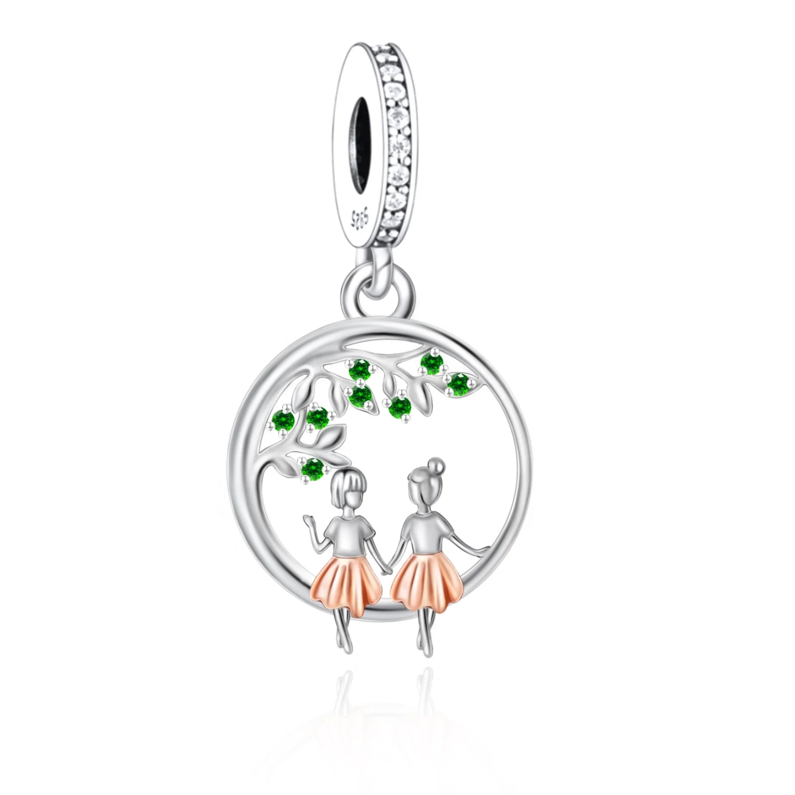 Huoonew Fit Original Pan Charm Armband, authentisches 925er Sterlingsilber, Perle „Zwei Schwestern umarmen sich, lieben sich“, für die Herstellung von Berloque – Detail 6
