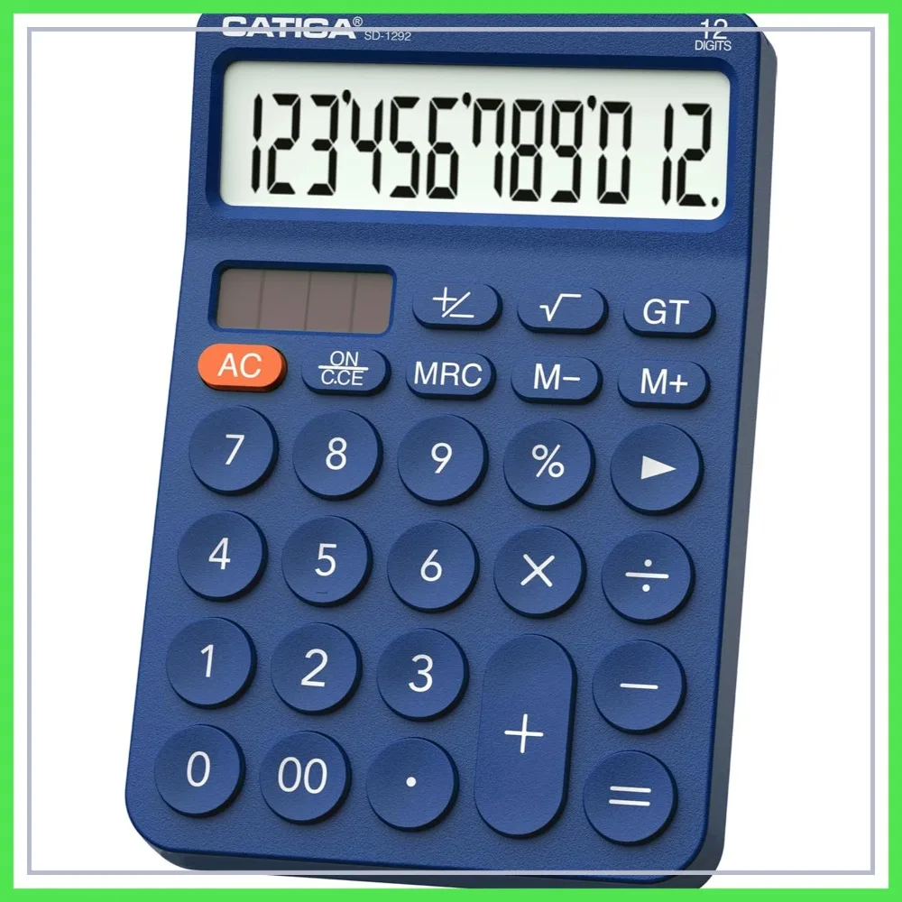 

12 Digit Desktop Calculator with Large LCD Display, Big Buttons, Solar and Battery Dual Power for Office School Home