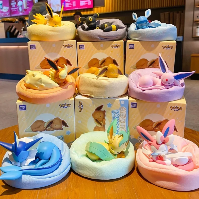 Hot Sale Pkm Eevee Sleeping Position Series Blind Box Sylveon Umbreon Flareon Jolteon Anime Desktop Decoration Model Toy Gift