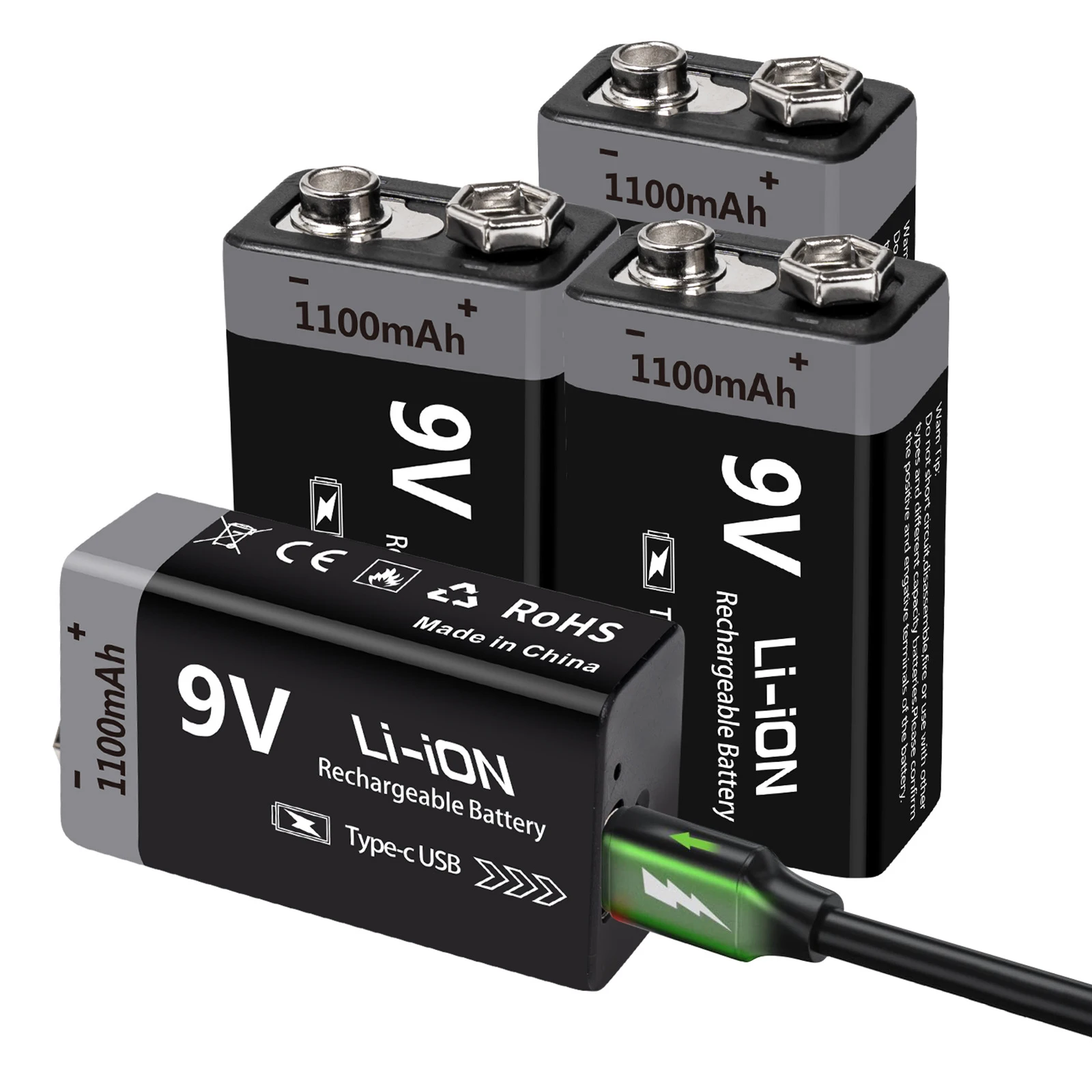 

2-6 шт. 9 В USB-C аккумуляторная батарея 6F22 для игрушечного микрофона, микрофона, мультиметра, дымовой сигнализации Type-C