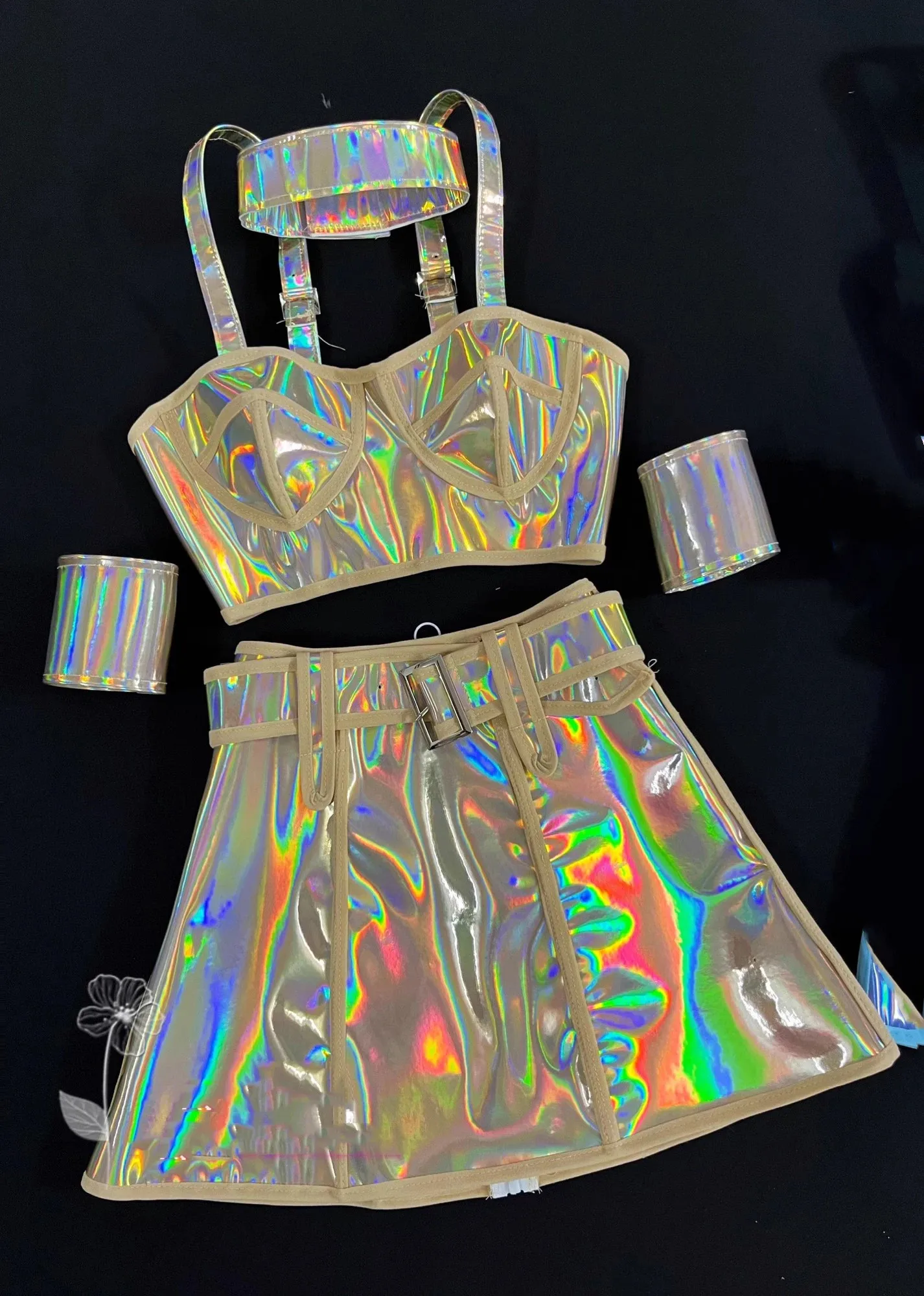 Roze Blauw Laser Lederen Tops Rok Team Dans Kostuum Vrouwen Verjaardagsfeestje Carnaval Club Rave Outfit Danser Prestaties Kleding